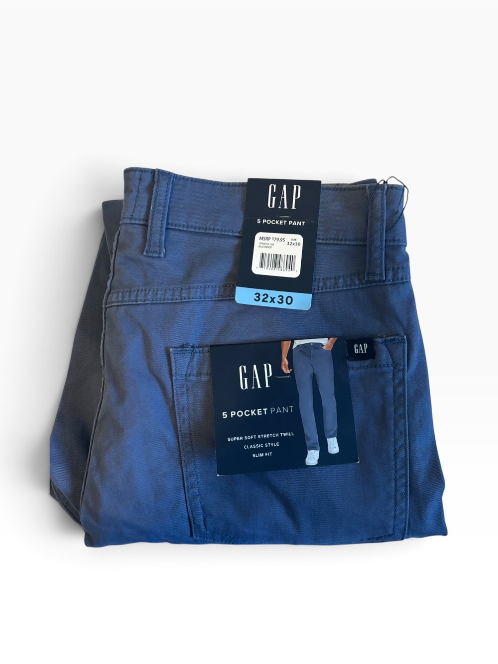 NWT GAP Men's 5 Pocket Blue Super Soft Stretch Twill Pant Slim Fit Size 32X30